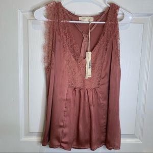NWT Love Stitch Kaylee Satin Blouse Vintage Rose